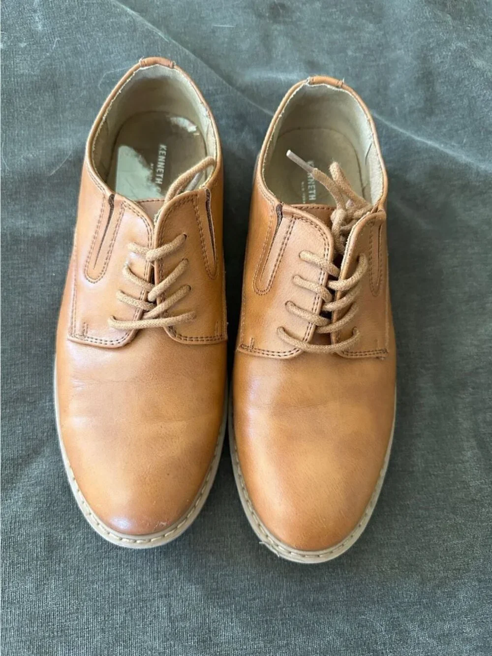 Kenneth Cole Kids Cognac Tan Faux Leather Oxford Lace-Up Shoes Man Made